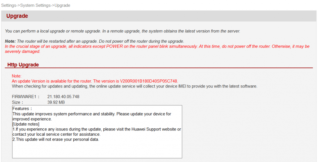 Huawei B593 4G LTE router (Speedport II) update version V200R001B180D40SP05C748 available Resizer